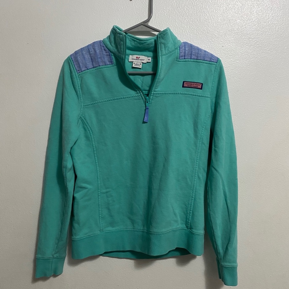 Vineyard Vines 1/4 Zip Shep Shirt | Teal & Blue Pullover Sweatshirt | Size S